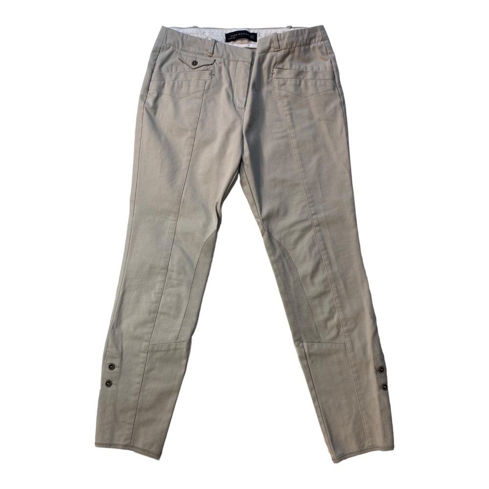 Zara Equestrian Riding Pants Chaps Ankle Button Tapered Horses Taupe Sz M
